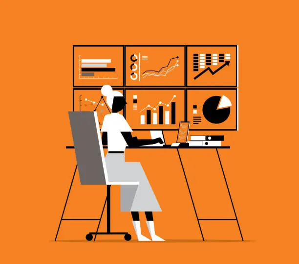 Vector illustration of Busy businesswoman working