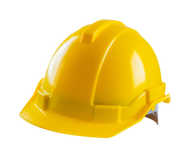 istock Yellow safety construction helmet isolated on white background 2100388624