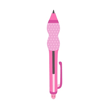 Cute hand drawn ballpoint pen with visible refill and rubberized holder in cartoon style. Ball ink pen for drawing and writing. Back to school supply and stationery for study and work. Vector clipart