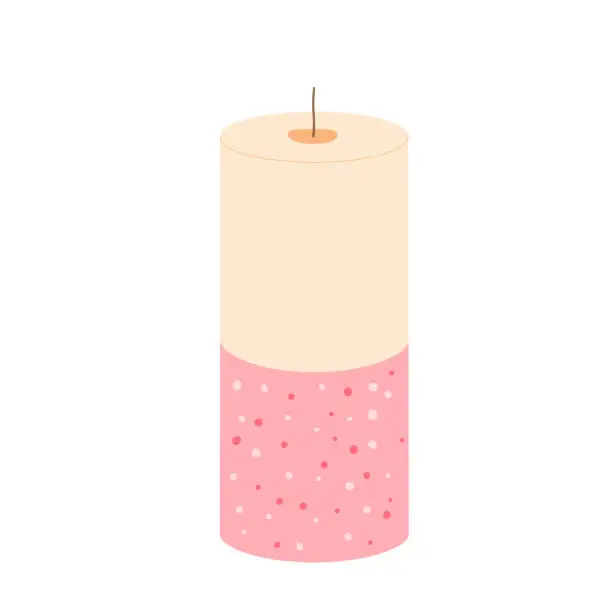 Vector illustration of Spa wax candle. Handmade scented candlelight isolated in white background. Hygge time. Aromatherapy and relaxation home decor. Vector flat illustration