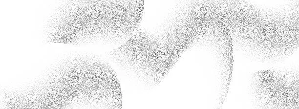 Vector illustration of Stippled wavy sand grain texture. Grunge curved gradient wave. Grit noise dot work wallpaper. Black dots, speckles, particles or granules print background. Vector fluid gritty backdrop overlay