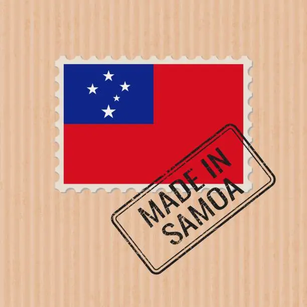 Vector illustration of Made in Samoa badge vector. Sticker with Samoa national flag. Ink stamp isolated on paper background.