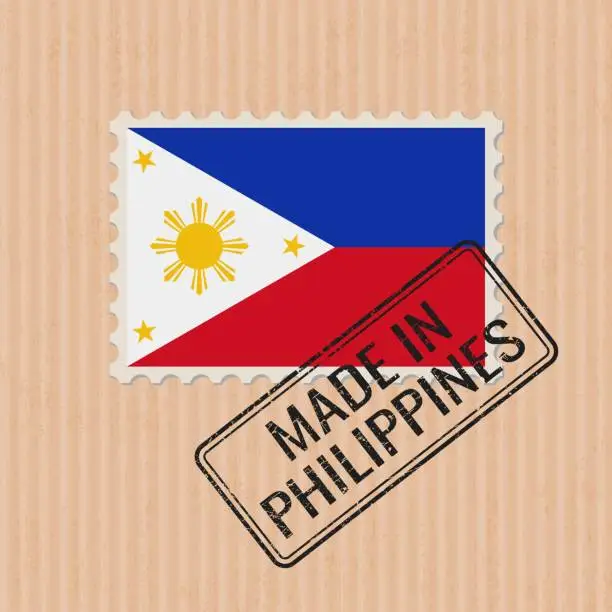 Vector illustration of Made in Philippines badge vector. Sticker with Philippines national flag. Ink stamp isolated on paper background.