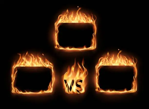 Vector illustration of VS versus fire frames for fight battle competition