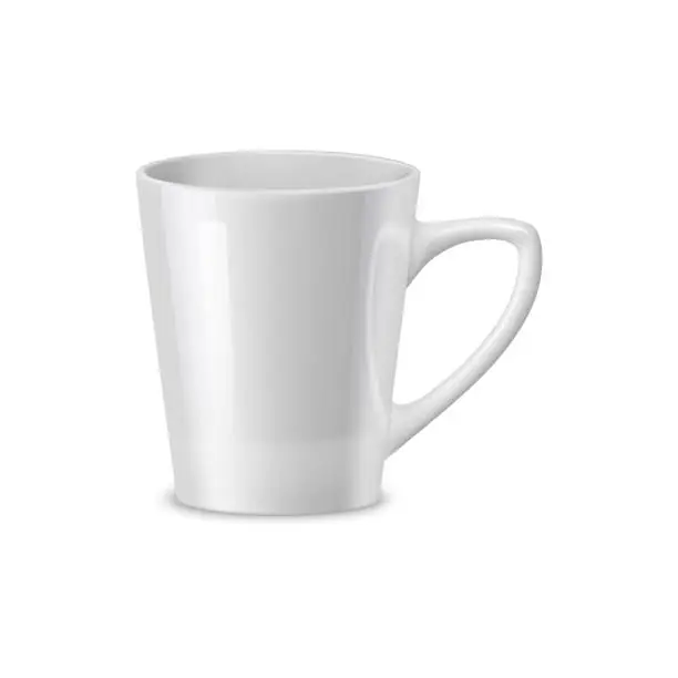 Vector illustration of Realistic white ceramic coffee mug tapered tea cup