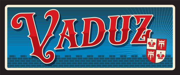 illustrations, cliparts, dessins animés et icônes de assiette de la ville de vaduz liechtenstein, enseigne en étain rétro - vaduz