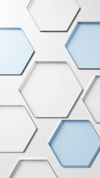 istock 3D Illustration.Blue and transparent hexagonal glass on white background. Overhead view.  (Vertical) 2100592777