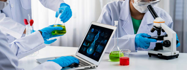 istock Innovative medical biotechnology software with lab researcher. Rigid 2100619632