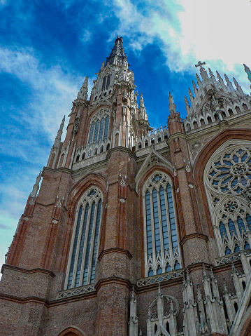 view from below of the neogothic cathedral of the city of La Plata