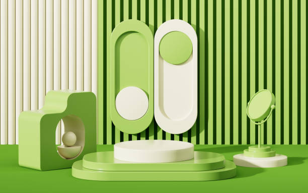 istock Abstract geometric architecture and empty stage, geometric figure, indoor light and shadow, 3d rendering. 2100628356