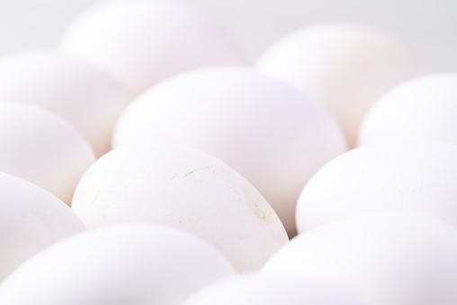 Organic white leghorn egg from free range farm on white table, Egg background