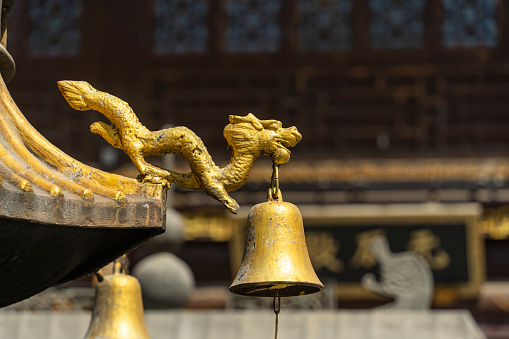 dragons and bells in a chinese temple