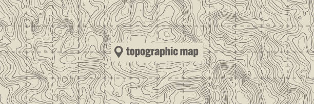 topographic map with contour lines. geographic terrain grid, relief height elevation. ground path pattern. travel and navigation, cartography design element. vector illustration - relief map topography extreme terrain mountain stock illustrations