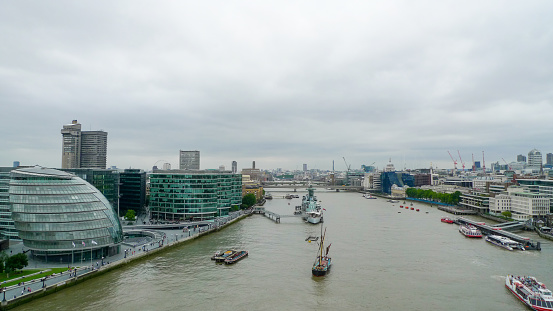 A grey overcast day, typical of london looking over it's famous river