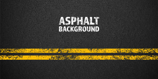 asphalt road with yellow cracked lane marking, concrete highway surface, texture. street traffic line, road dividing strip. pattern with grainy structure, grunge stone background. vector illustration - stone asphalt road dirty stock illustrations