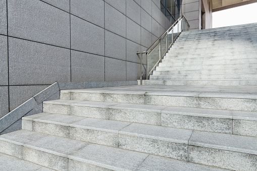 stairs terrazzo floor walkway up - down. interior building. select focus with shallow depth of field