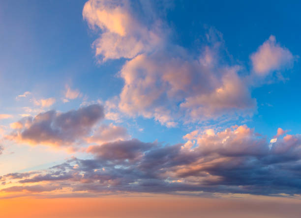 istock Real sky - pastel  colors Panoramic Sunrise Sundown Sanset Sky with colorful clouds. Without any birds. 2100814401