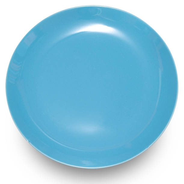 istock Blue circle ceramics plate isolated on white background. 2100816853