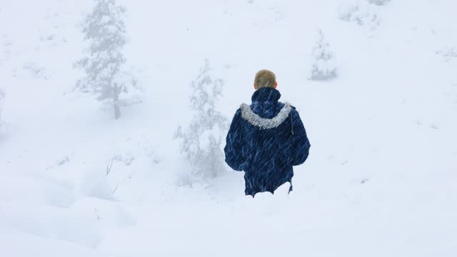Man Enjoying Winter Storm in Boulder Colorado, Snowfall in Rocky Mountains of Colorado Hiking
