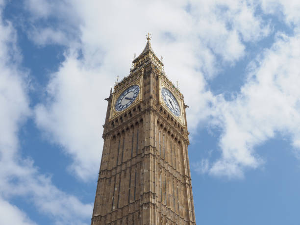 London, England, May 19 2023: The Big Ben clock with a cloudy sky background