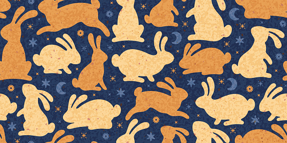 Moon Rabbit pattern. Mid Autumn festival. Chinese bunny vector. Chuseok background. Happy rabbit illustration. Cute Chinese Japanese Korean pattern. Cartoon bunny silhouette. Mid autumn background