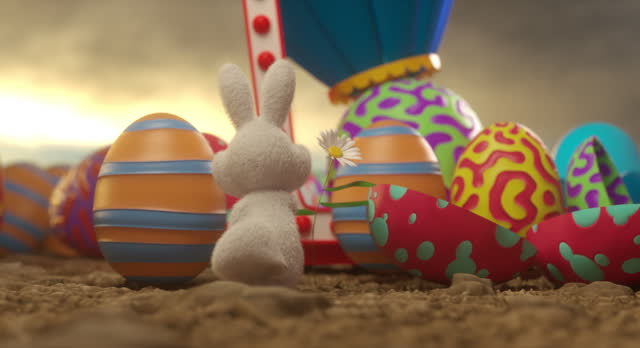 Fluffy Bunny's Easter Dance: Frolicking Amidst Colorful Easter Eggs