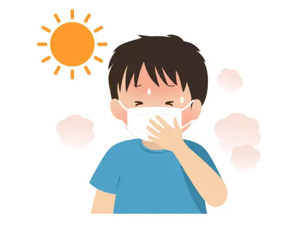 Vector illustration of Vector illustration of boy with mask heatstroke