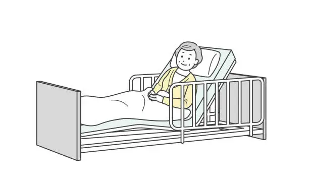 Vector illustration of Illustration of an elderly woman lying in bed and a nursing care bed