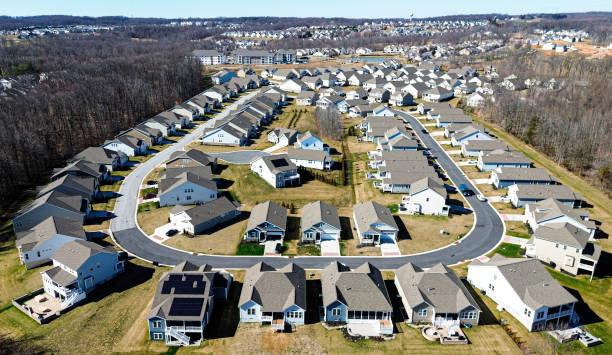 istock Aerial drone neighborhood 2100936553
