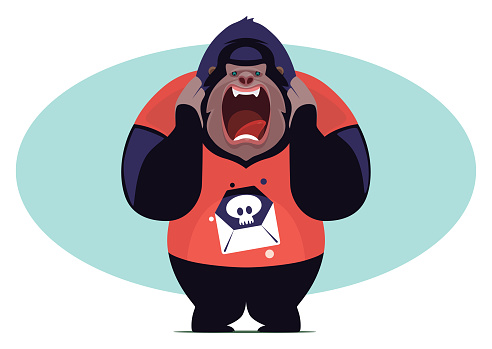 vector illustration of gorilla screaming in red t-shirt