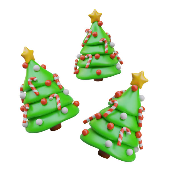 istock Realistic green Christmas tree decorated with balls, candies, gold star 2100973658