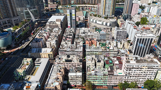 Aerial View of old building in Tsuen Wan, new territories, Hong Kong - 02/11/2024 12:02:01 +0000.