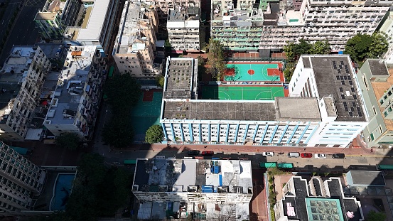 Aerial View of old building in Tsuen Wan, new territories, Hong Kong - 02/11/2024 12:02:22 +0000.