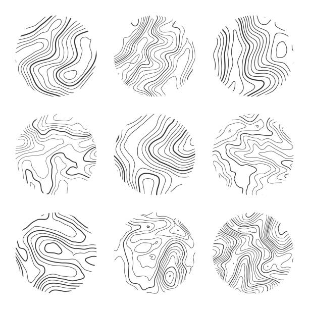 topographic map with contour lines. geographic terrain grid, relief height elevation. ground path pattern. travel and navigation, cartography design element. vector illustration - relief map topography extreme terrain mountain stock illustrations