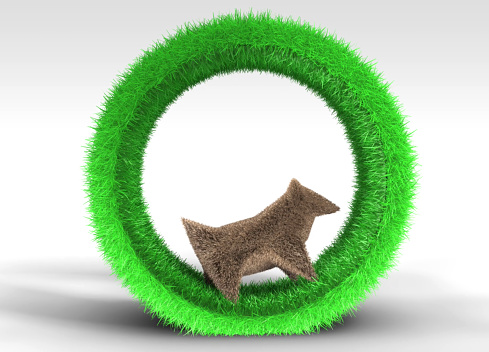 The image about protecting natural life by running inside a grass recycling wheel. An animal runs inside the fluffy recycling circle. / You can see the animation movie of this image from my iStock video portfolio. Video number: 2089330858