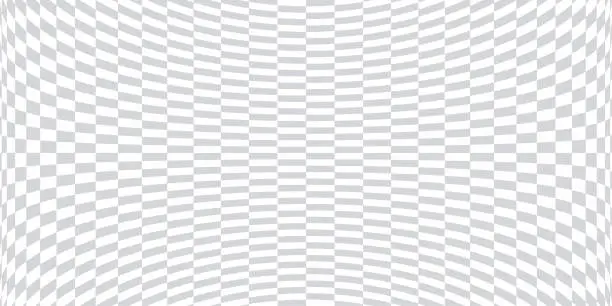 Vector illustration of Checkered background with checkerboard pattern of chess board squares. Vector checkered pattern of geometric mosaic with optical illusion or distortion wave background