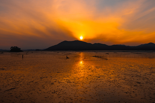 Sunset View of Waon Beach in Suncheon Bay, Jeollanam-do