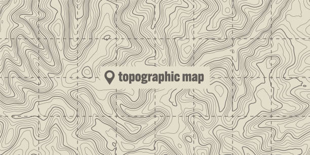 topographic map with contour lines. geographic terrain grid, relief height elevation. ground path pattern. travel and navigation, cartography design element. vector illustration - relief map topography extreme terrain mountain stock illustrations