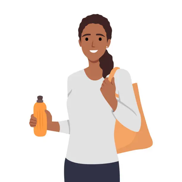 Vector illustration of Woman holding a reusable water bottle.