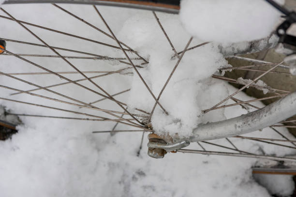 Parked bicycle in the snow on Helsinki South Harbour