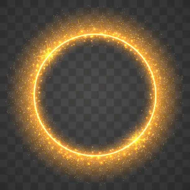 Vector illustration of A flash flies in a circle in a luminous ring. Fiery light circles glow effect, sparkling golden glitter