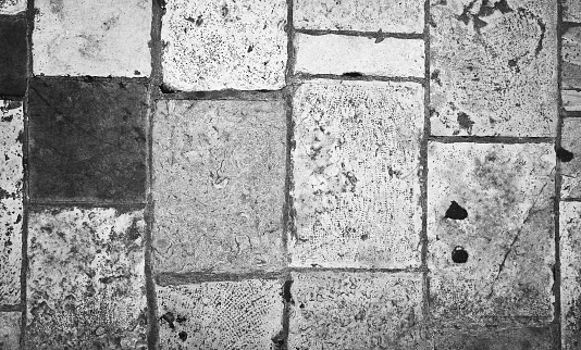 Vintage Stone Tiles In Monochrome. Grunge Background