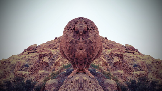 Majestic Boulder Formation At Desert Foothills, Mirror Symmetry Showcasing Nature's Geological Wonders