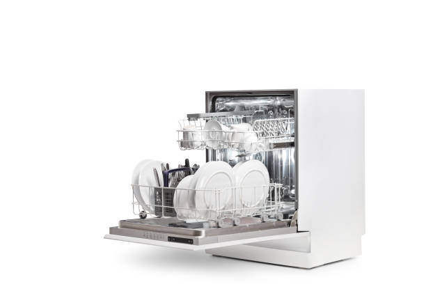 istock Open dishwasher with plates and cutlery 2101117904