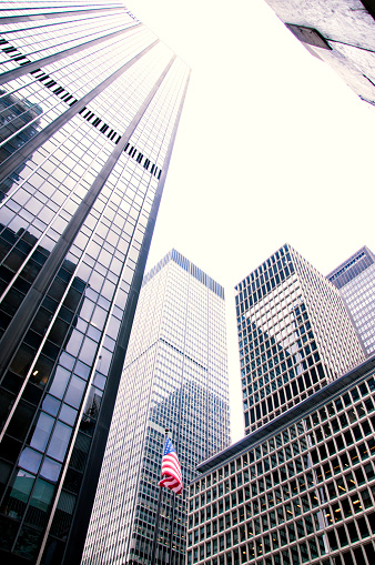 Low angle view of skyscrapers in New York City, USA