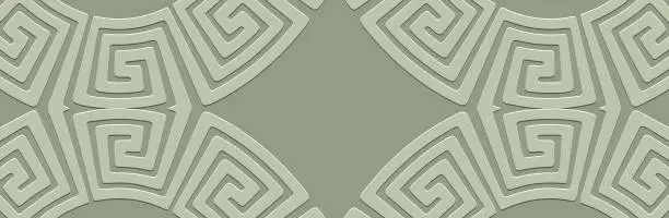 Vector illustration of Banner, tribal trendy cover design. Relief geometric 3D pattern on a green background. Vintage art, ethnicity of the East, Asia, India, Mexico, Aztec. Ideas for creativity.