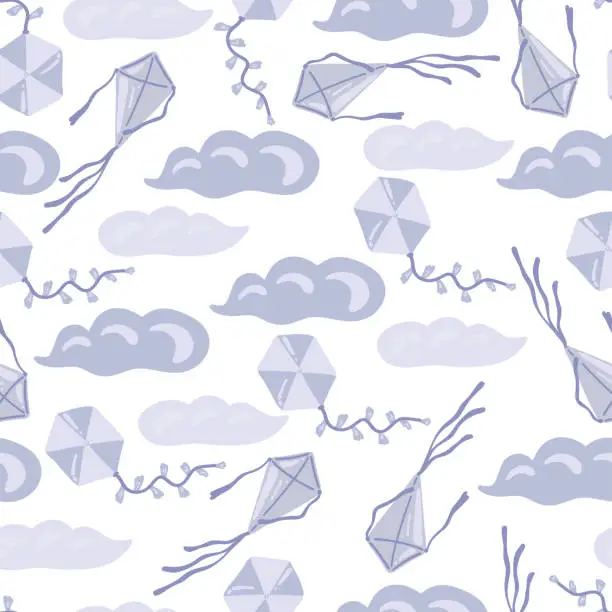 Vector illustration of seamless pattern flat design with clouds and kites