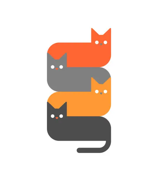 Vector illustration of Chain of cats. Lots of pets. Set cat