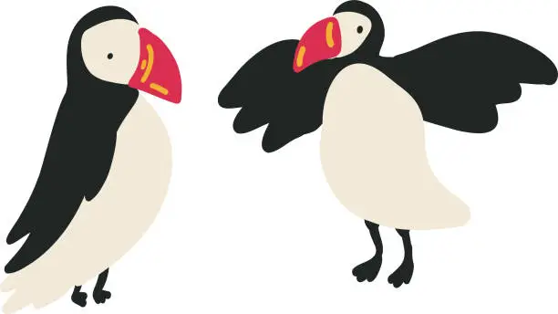 Vector illustration of Flat design set of two puffins