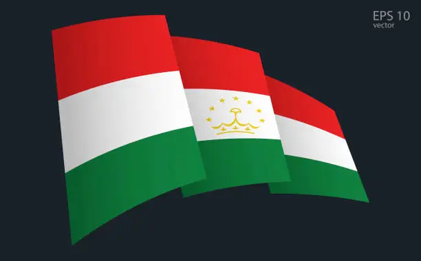 Vector illustration of Waving Vector flag of Tajikistan. National flag waving symbol. Banner design element.